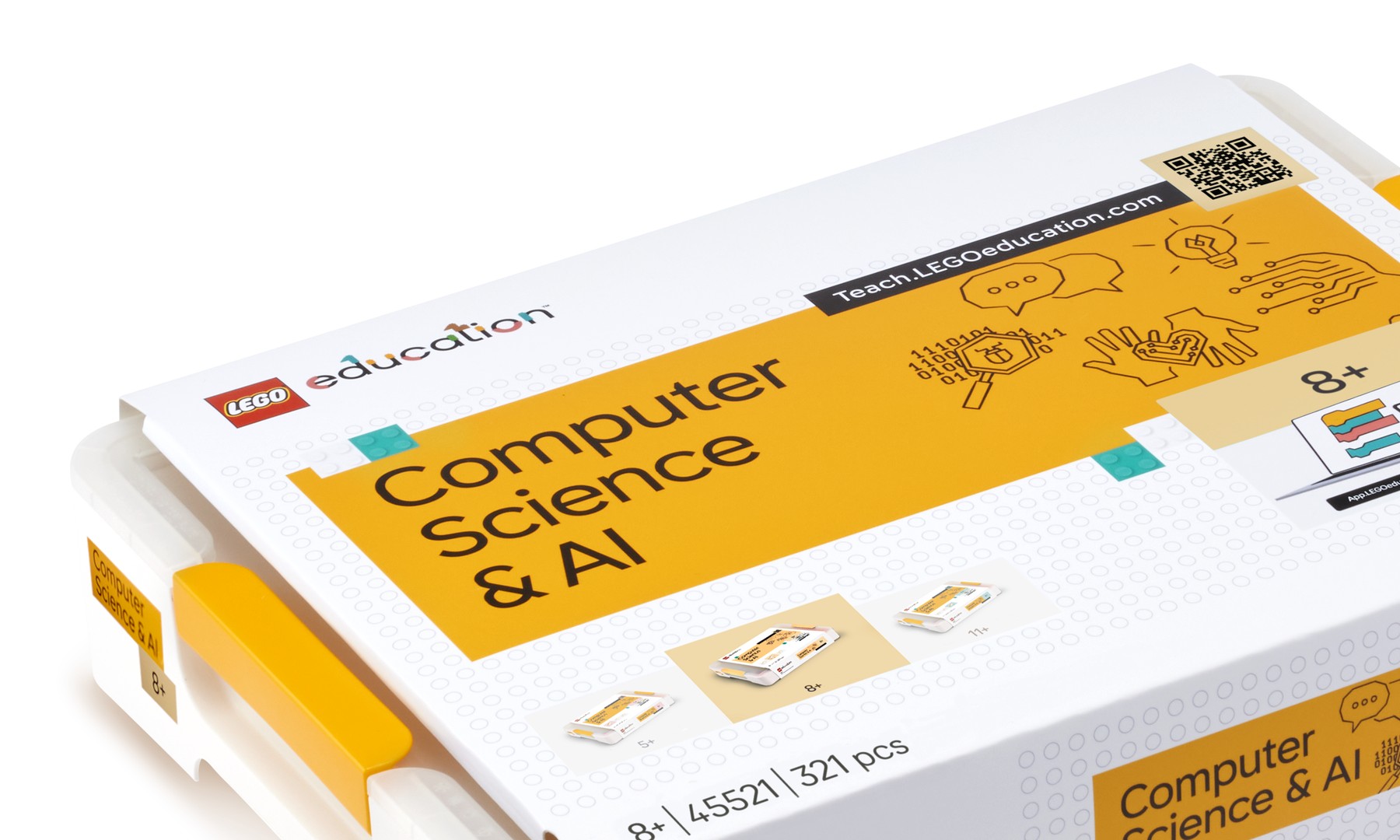 CSAI_45521_LEI_Product_LEGO Education Computer Science & AI Single Kit on a yellow background_4000x2400.png